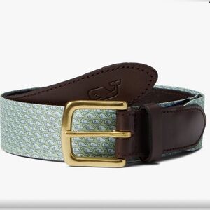 Vineyard Vines Leather Whale Club Belt Greenwich Green 34